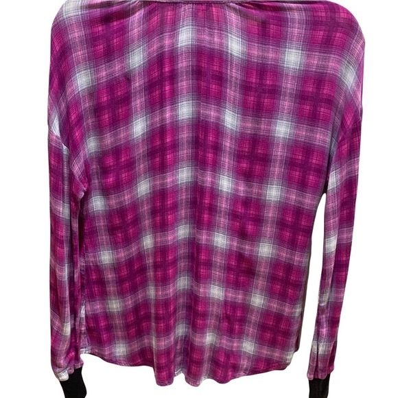 Juicy Couture Pink/White Plaid Boho Pullover Top Tie Neck Sz XS - Picture 3 of 8